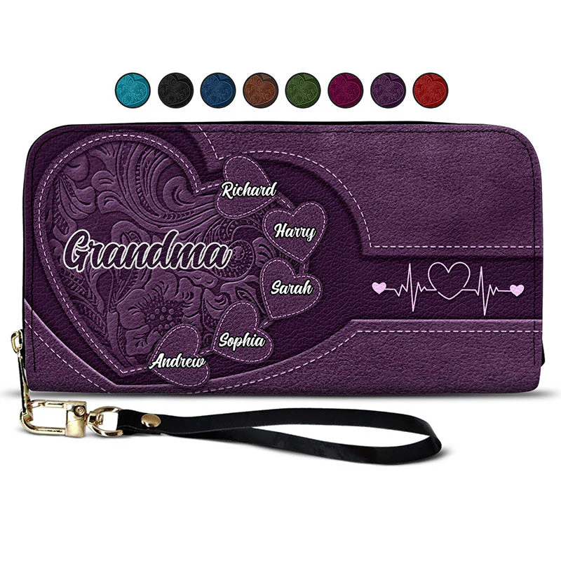 Grandma Mommy's Little Sweethearts - Personalized Combo Leather Wallet And Bag - Image 3