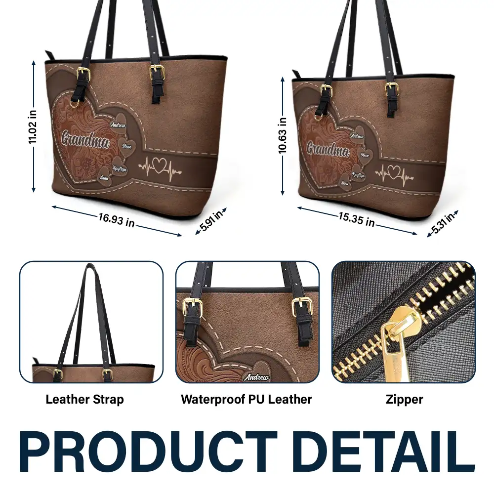 Grandma Mommy's Little Sweethearts - Personalized Combo Leather Wallet And Tote Bag - Image 7
