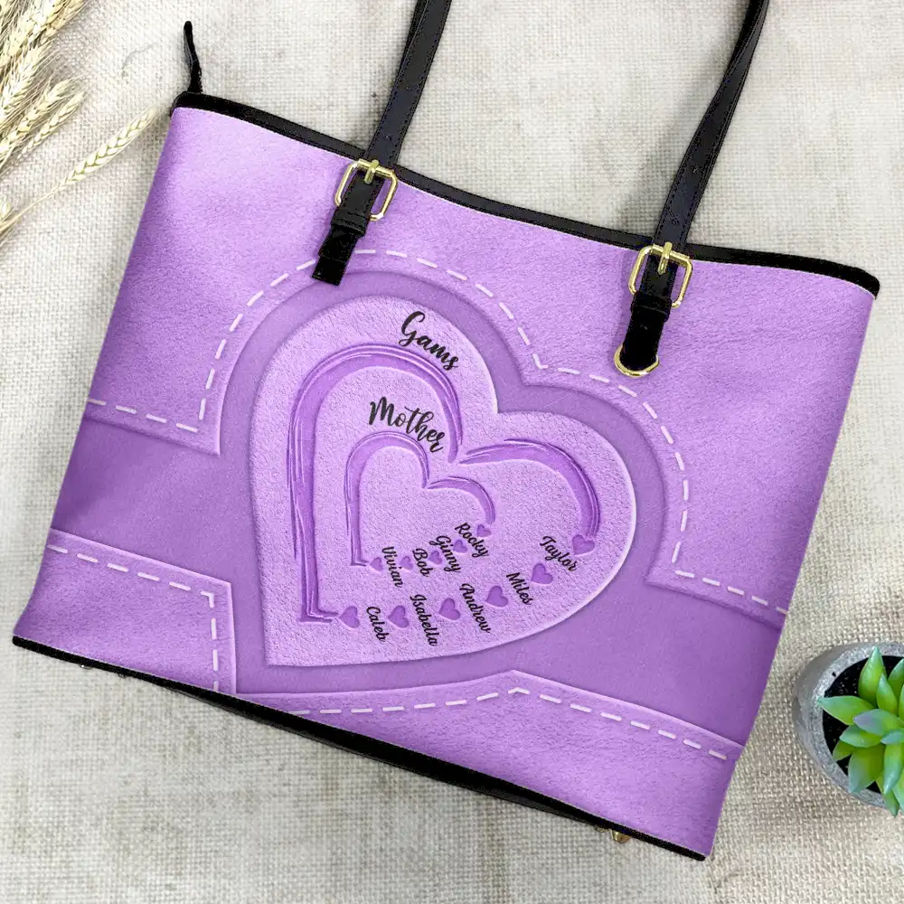 Grandma Mommy's Little Sweethearts - Personalized Leather Tote Bag - Image 4
