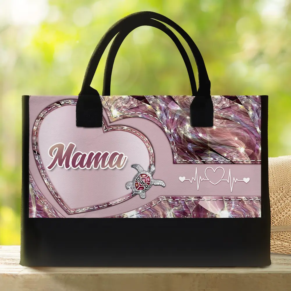 Grandma Mom's Little Turtle - Personalized Canvas Tote Bag - Image 2