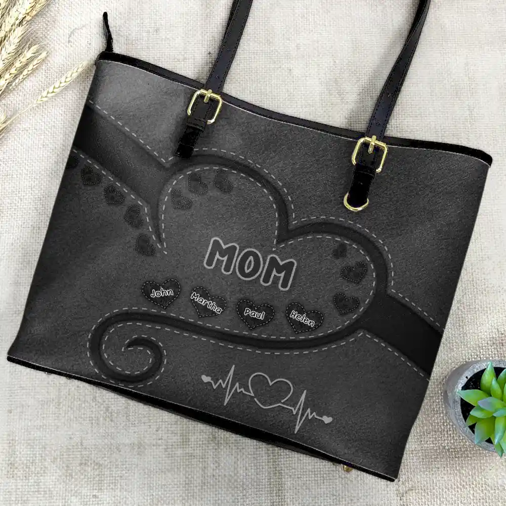Grandma Mom's Sweethearts - Personalized Leather Tote Bag - Image 4
