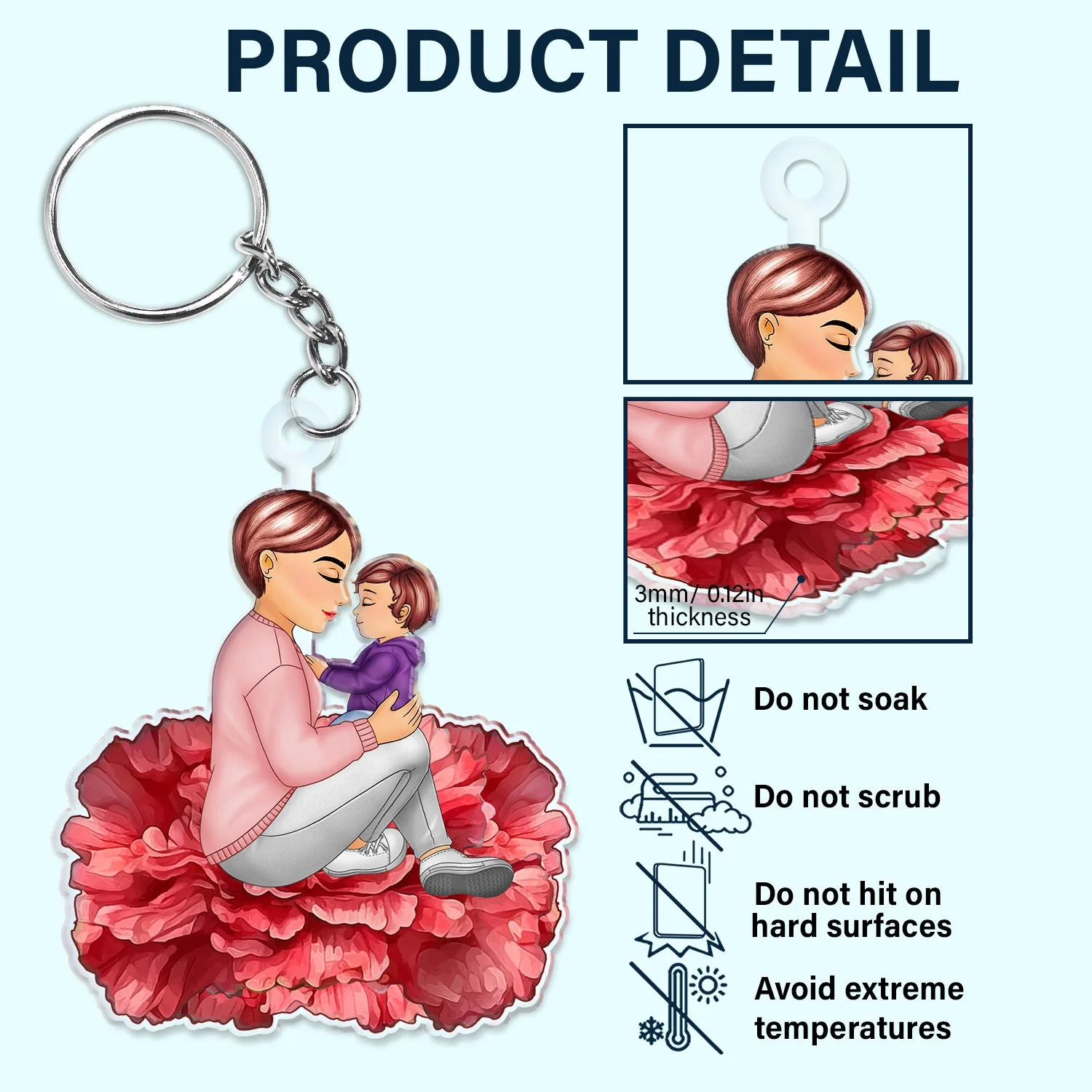 Grandma Mother And Child Sitting On A Flower - Gift For Mother And Grandma - Personalized Cutout Acrylic Keychain - Image 5