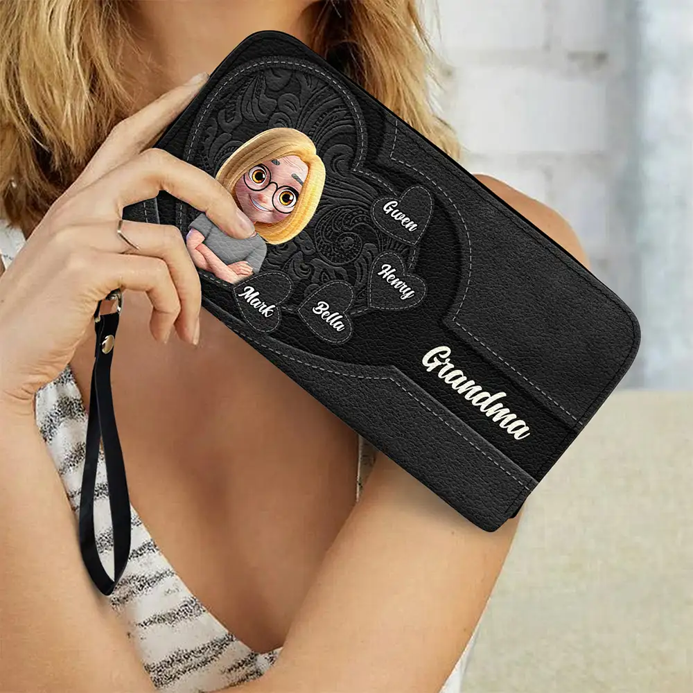 Grandma Mother And Her Sweethearts - Personalized Leather Long Wallet - Image 3