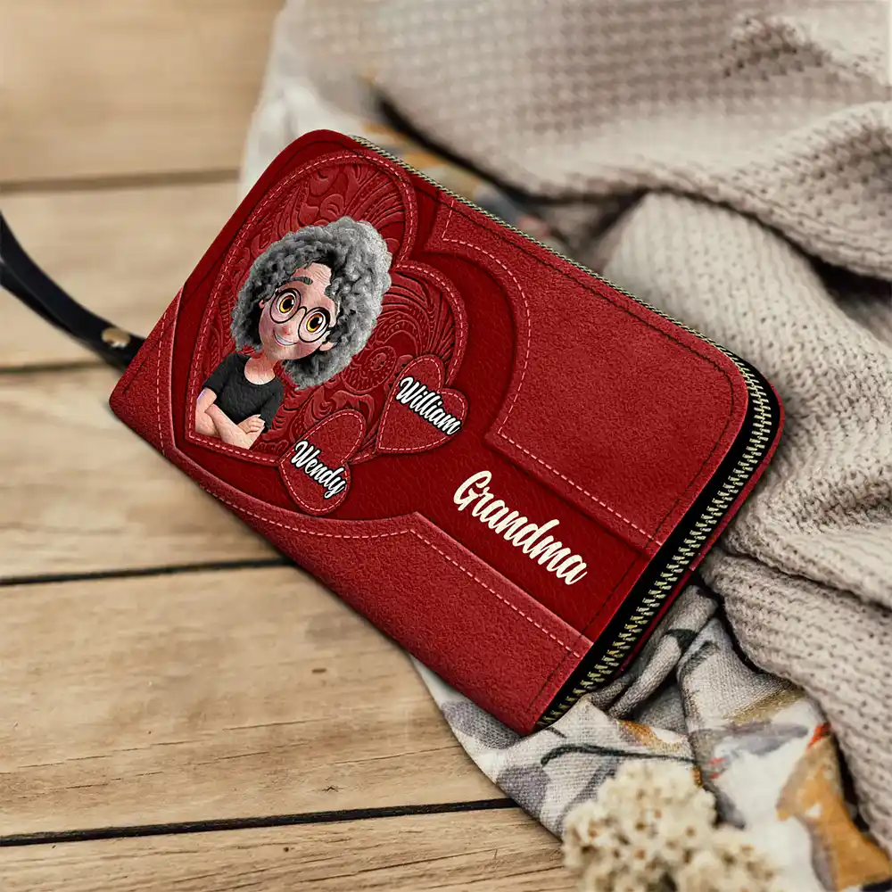 Grandma Mother And Her Sweethearts - Personalized Leather Long Wallet - Image 4