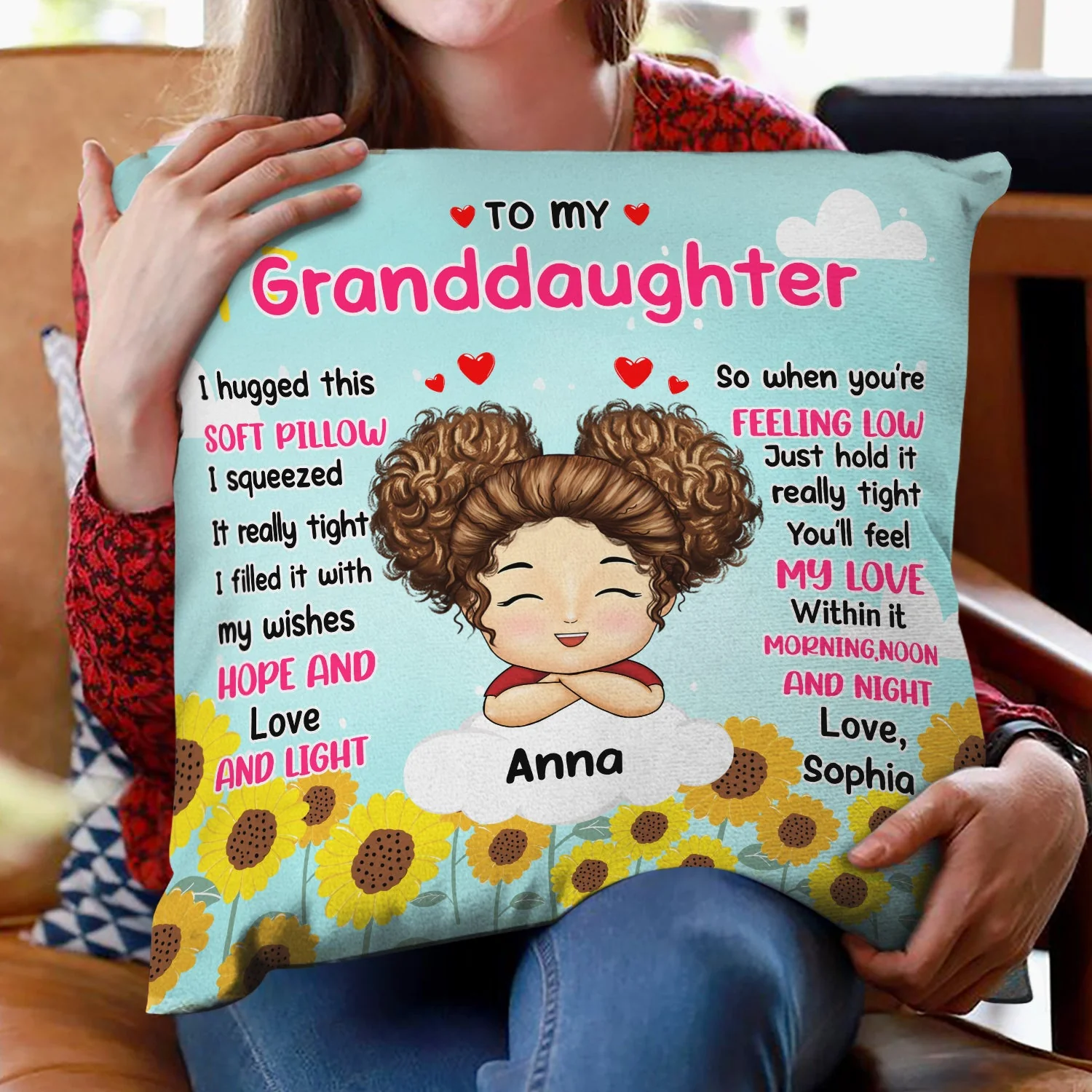 Grandma Mother Hugged This Soft Pillow Sunflowers - Gift For Granddaughter, Grandson, Kids - Personalized Pillow - Image 2