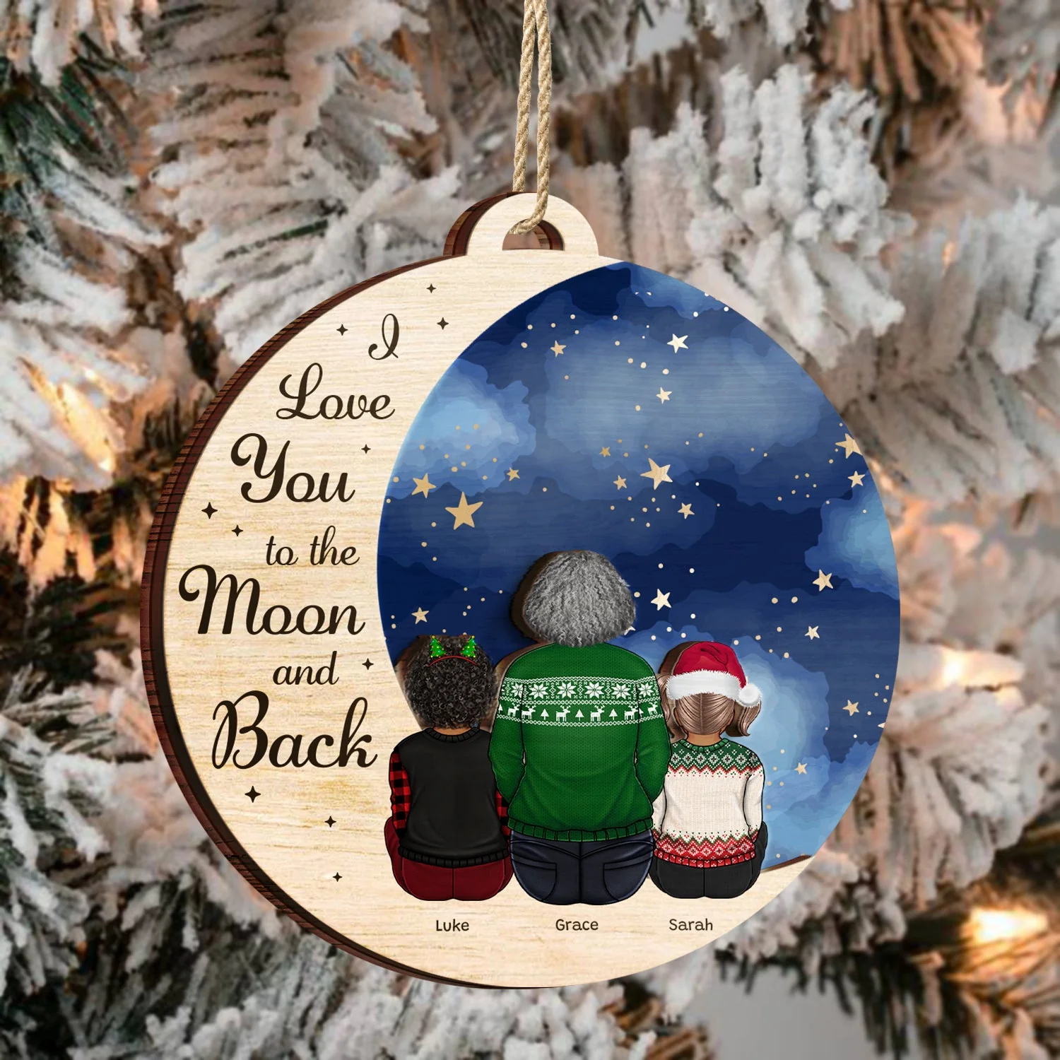 Grandma Mother I Love You To The Moon - Christmas, Gift For Granddaughter, Grandson, Kids - Personalized 2-Layered Wooden Ornament - Image 3