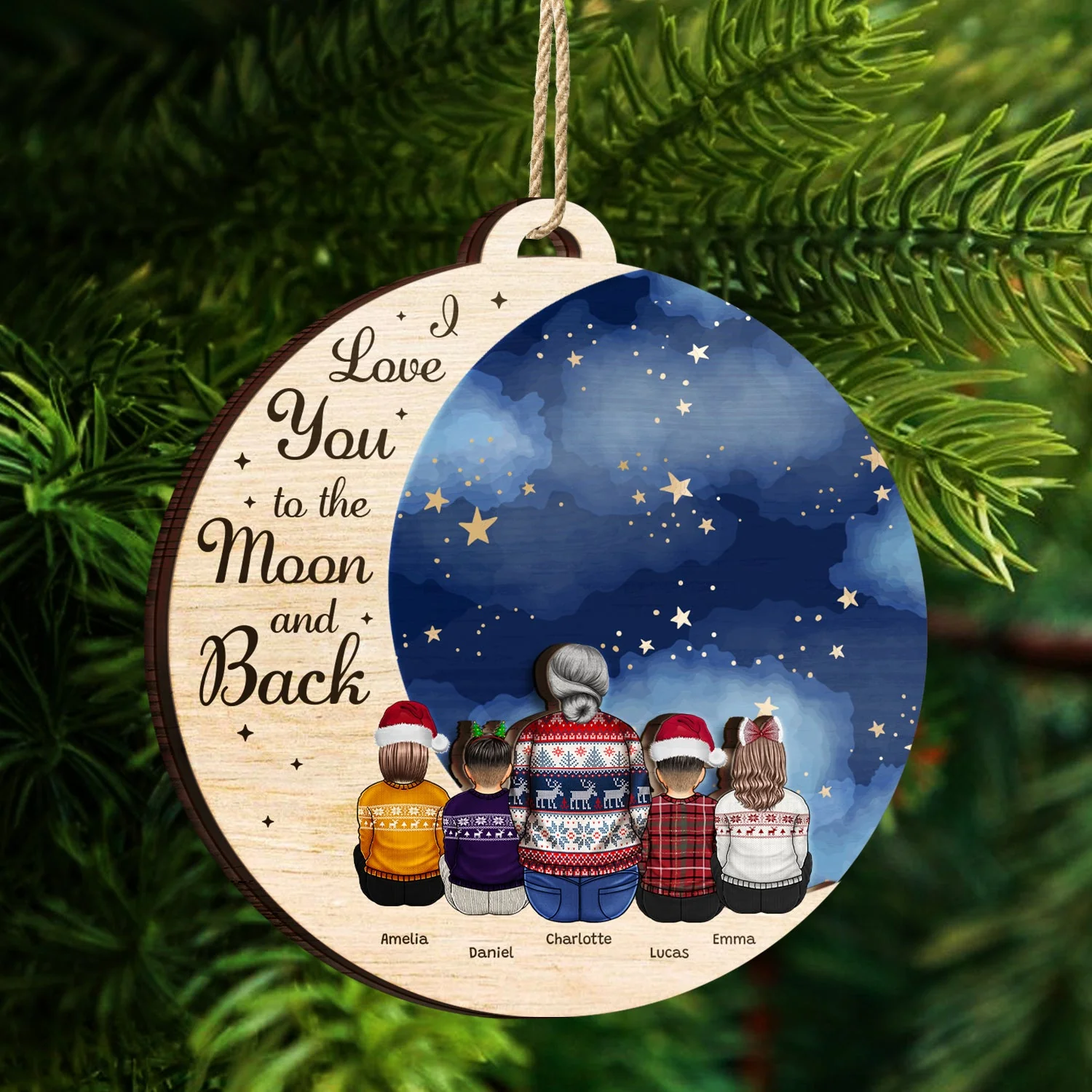 Grandma Mother I Love You To The Moon - Christmas, Gift For Granddaughter, Grandson, Kids - Personalized 2-Layered Wooden Ornament - Image 4