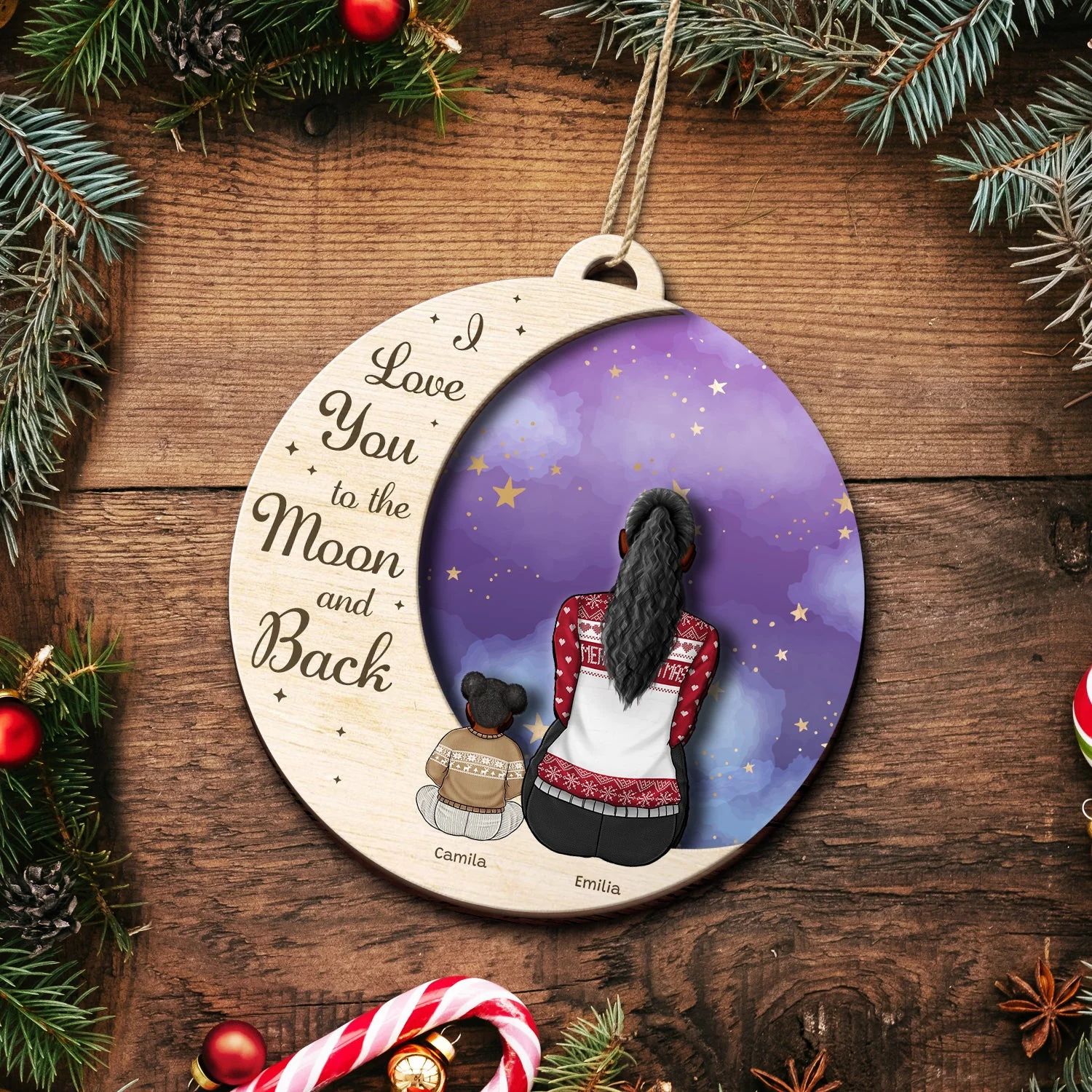 Grandma Mother I Love You To The Moon - Christmas, Gift For Granddaughter, Grandson, Kids - Personalized 2-Layered Wooden Ornament - Image 5