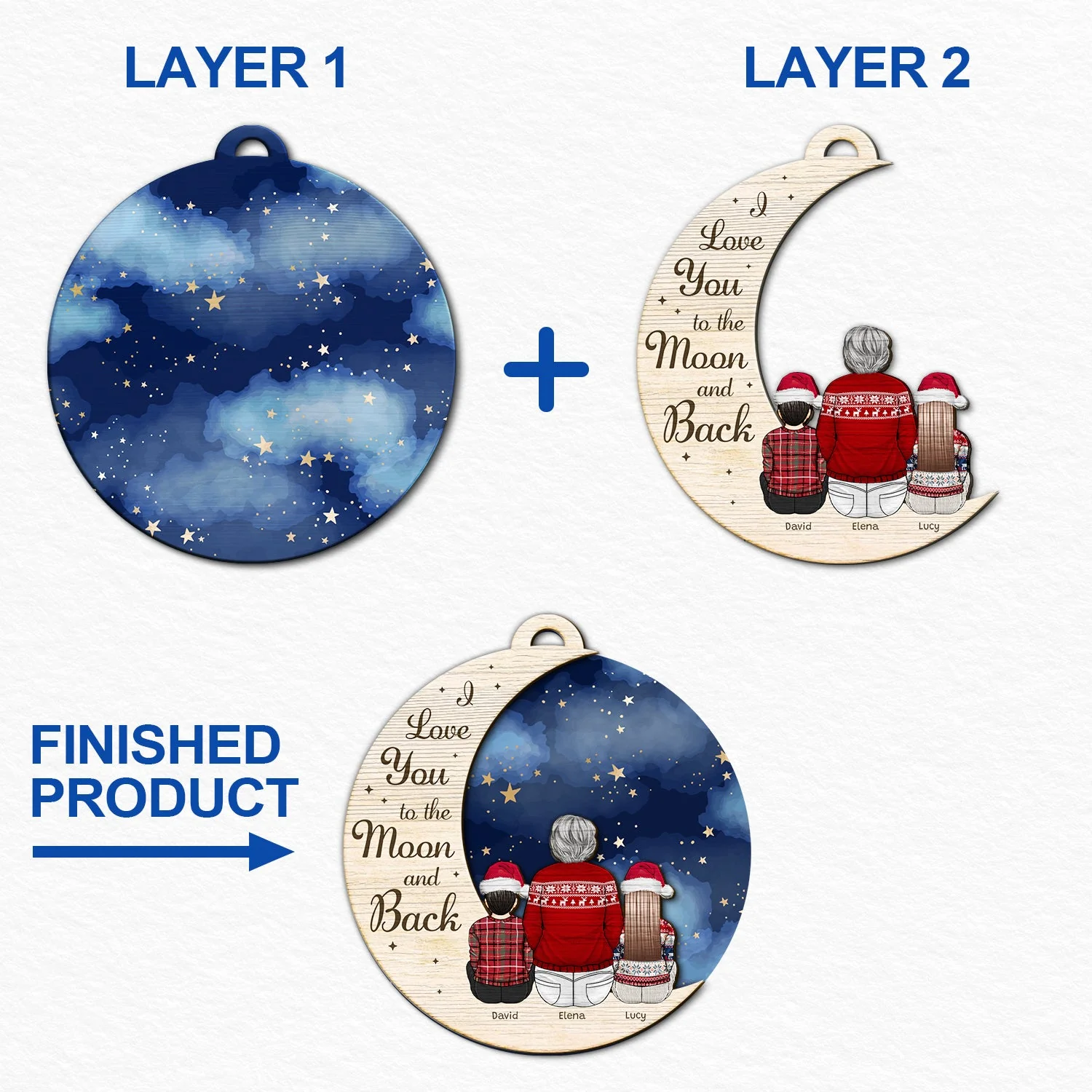 Grandma Mother I Love You To The Moon - Christmas, Gift For Granddaughter, Grandson, Kids - Personalized 2-Layered Wooden Ornament - Image 6