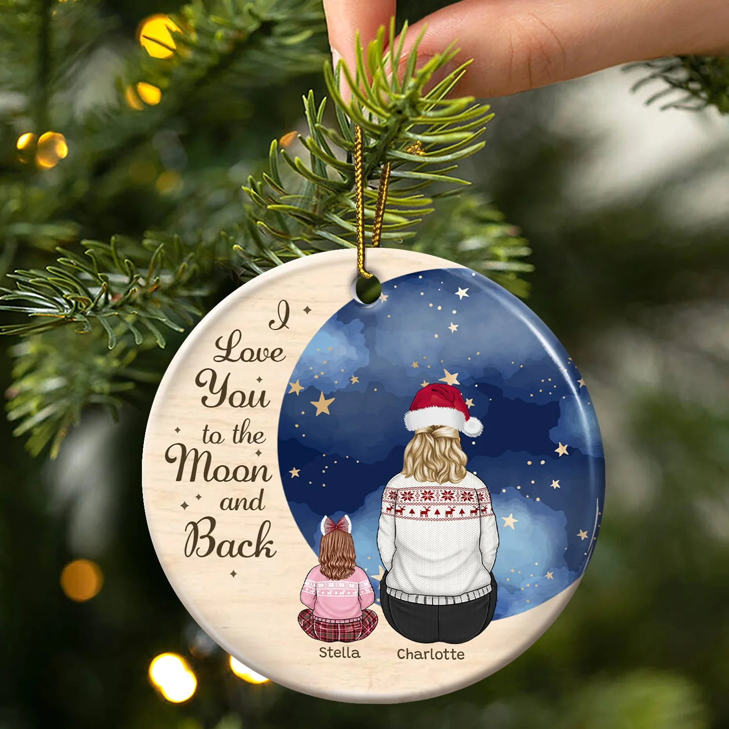 Grandma Mother I Love You To The Moon - Christmas, Gift For Granddaughter, Grandson, Kids - Personalized Circle Ceramic Ornament - Image 3