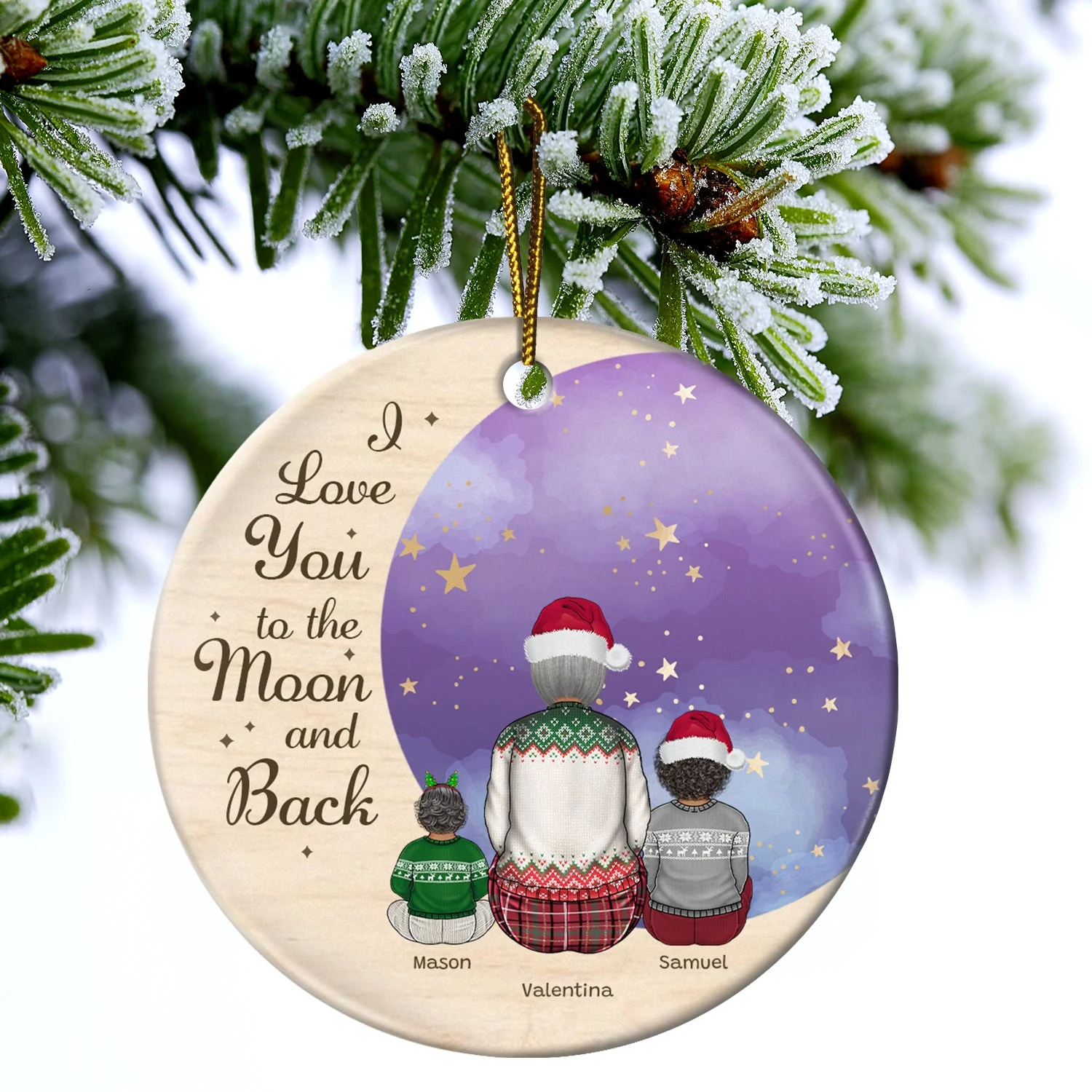 Grandma Mother I Love You To The Moon - Christmas, Gift For Granddaughter, Grandson, Kids - Personalized Circle Ceramic Ornament - Image 4