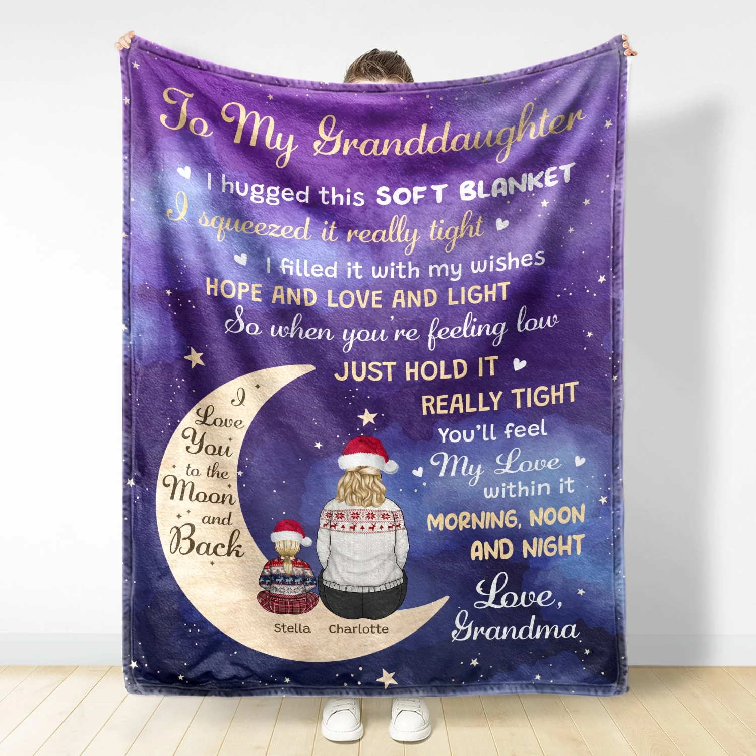 Grandma Mother I Love You To The Moon - Christmas, Gift For Granddaughter, Grandson, Kids - Personalized Fleece Blanket - Image 2