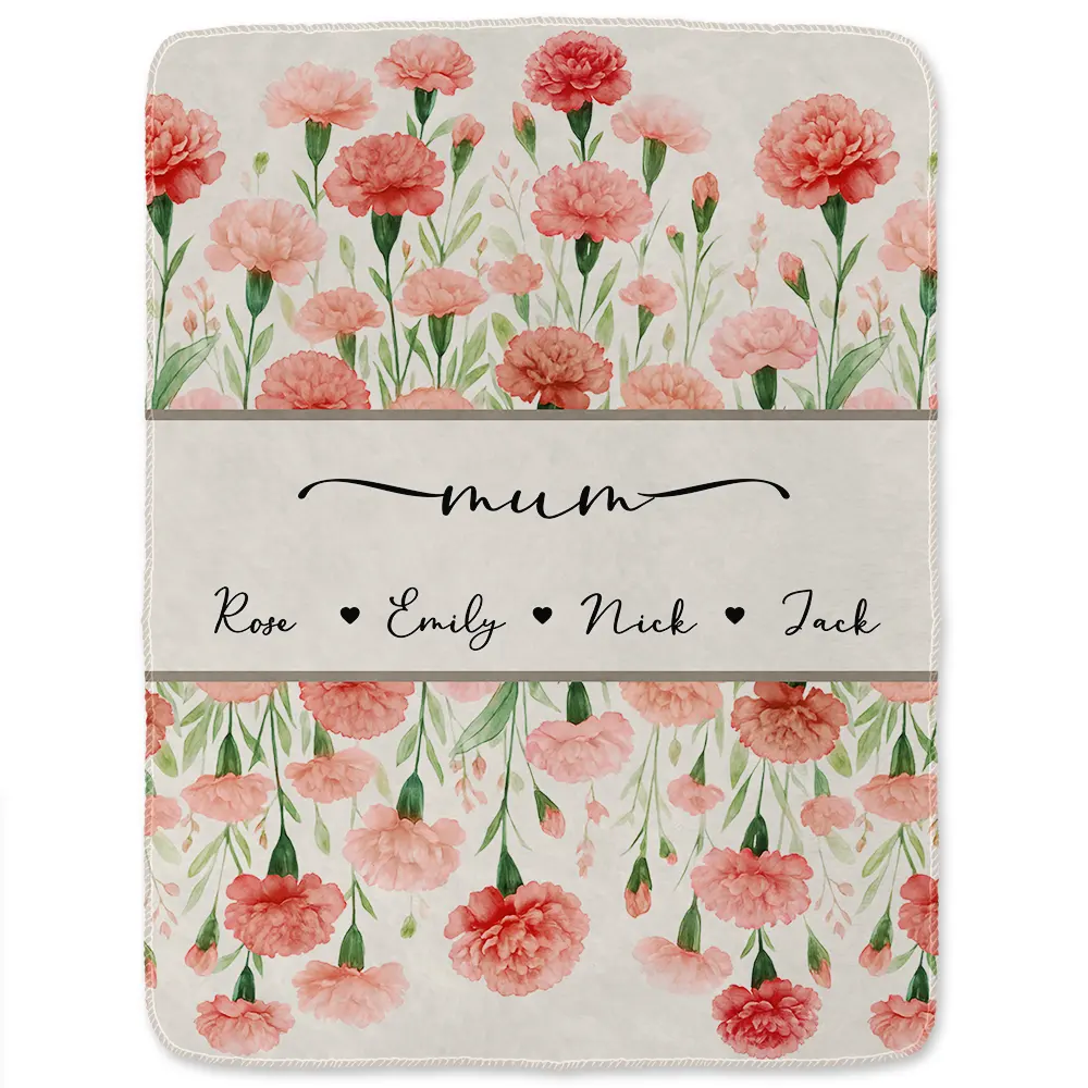 Grandma Mum Birth Flower Watercolor Blooming In Love - Personalized Fleece Blanket, Sherpa Blanket - Image 2