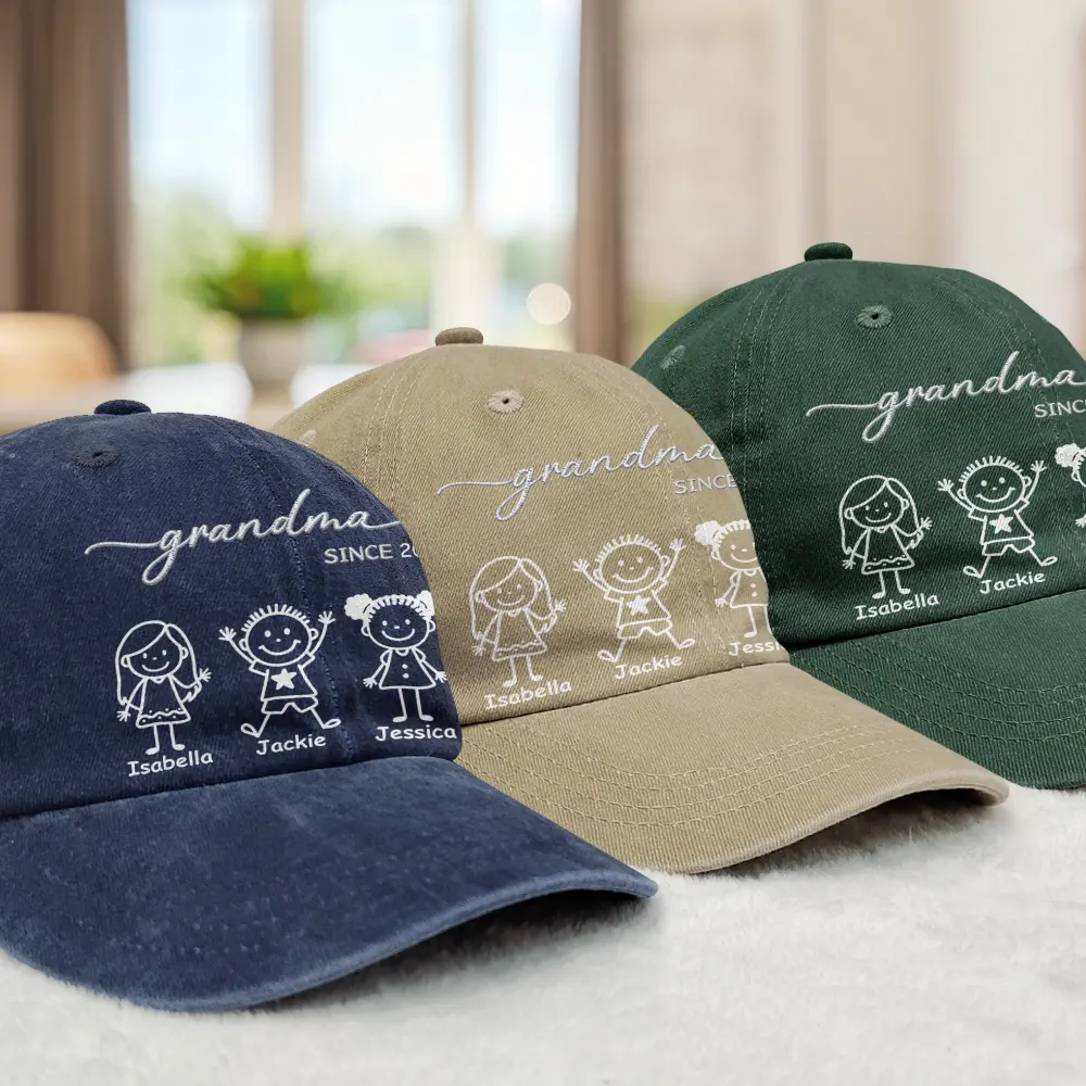 Grandma Nana Gigi Since - Personalized Vintage Washed Denim Cap - Image 3