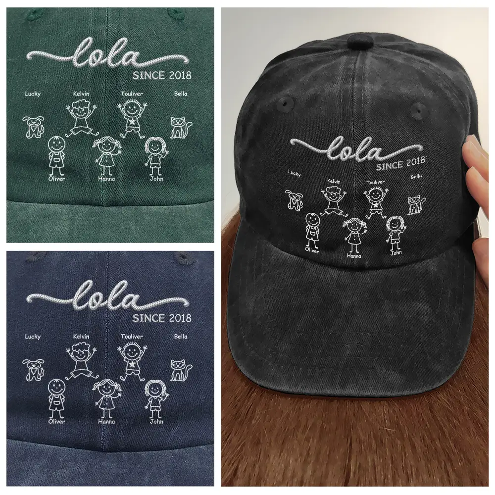 Grandma Nana Gigi Since - Personalized Vintage Washed Denim Cap - Image 4