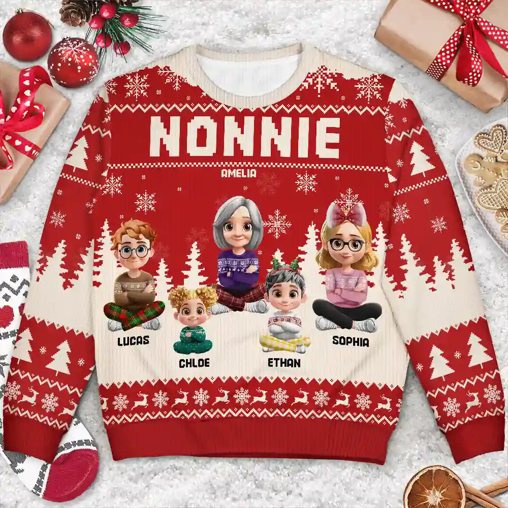 Grandma Nana Mimi Grandkid 3D Effect - Personalized Unisex Ugly Sweater - Image 3