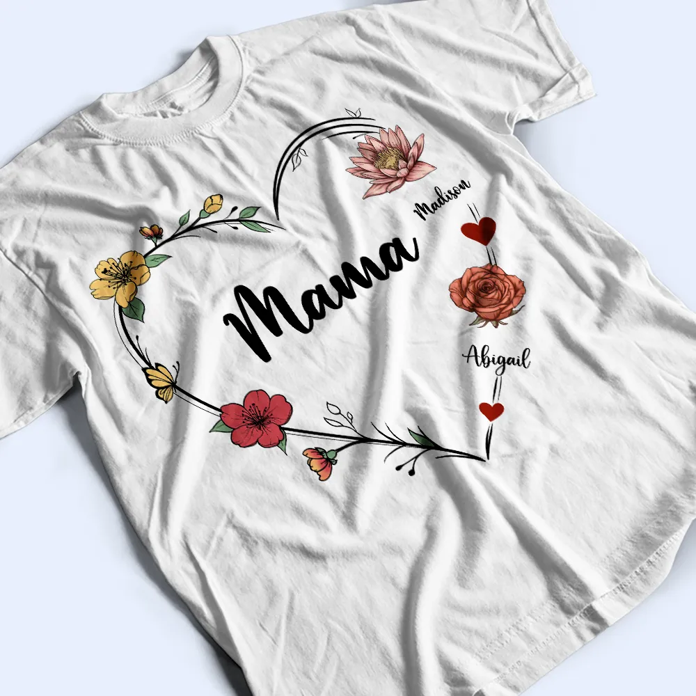 Grandma Nana Mom Birth Flower - Personalized T Shirt - Image 3