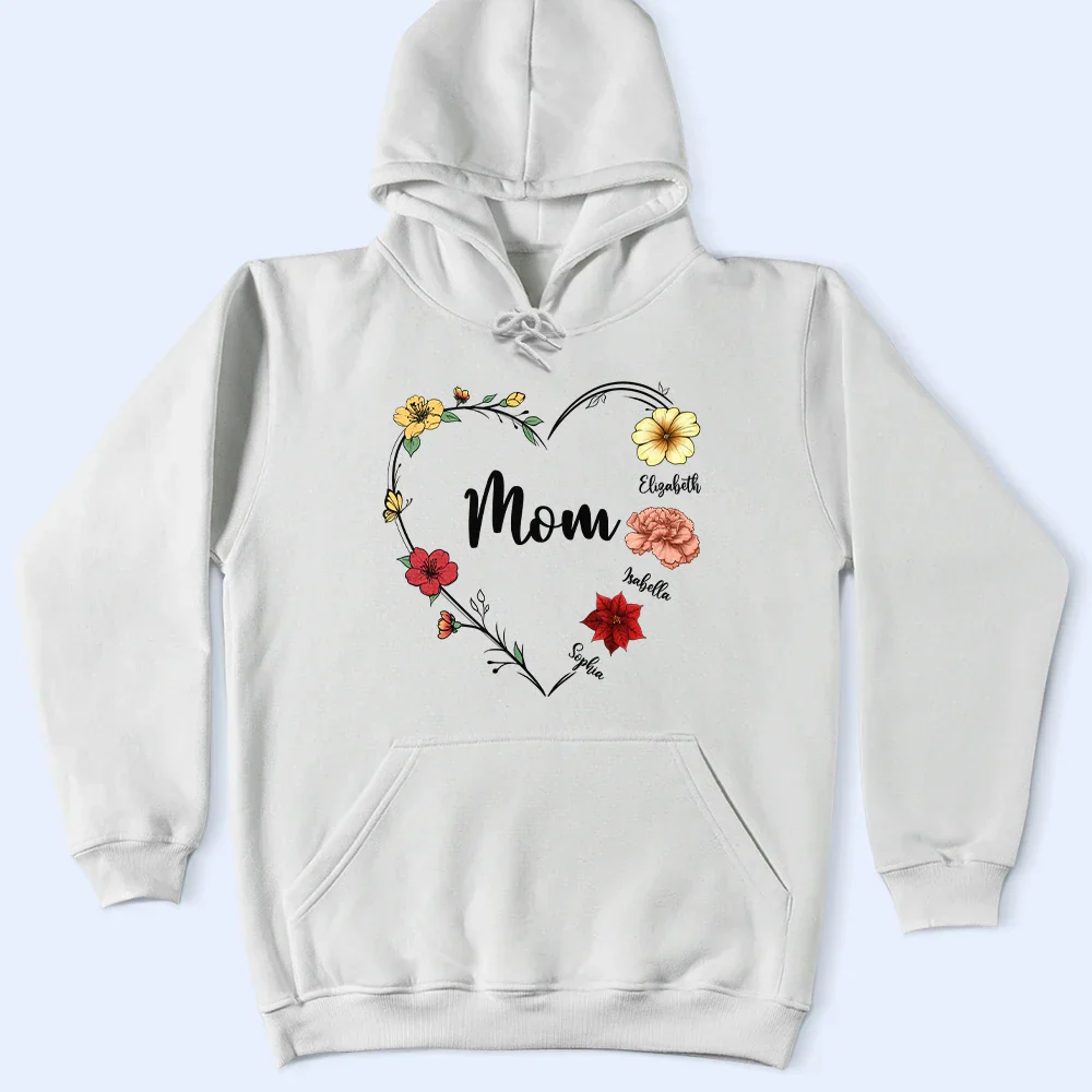 Grandma Nana Mom Birth Flower - Personalized T Shirt - Image 4