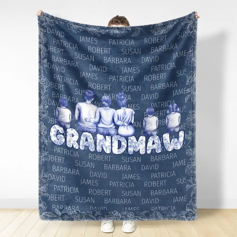 Grandma Nana Toile Back View Family - Personalized Fleece Blanket, Sherpa Blanket - Image 3