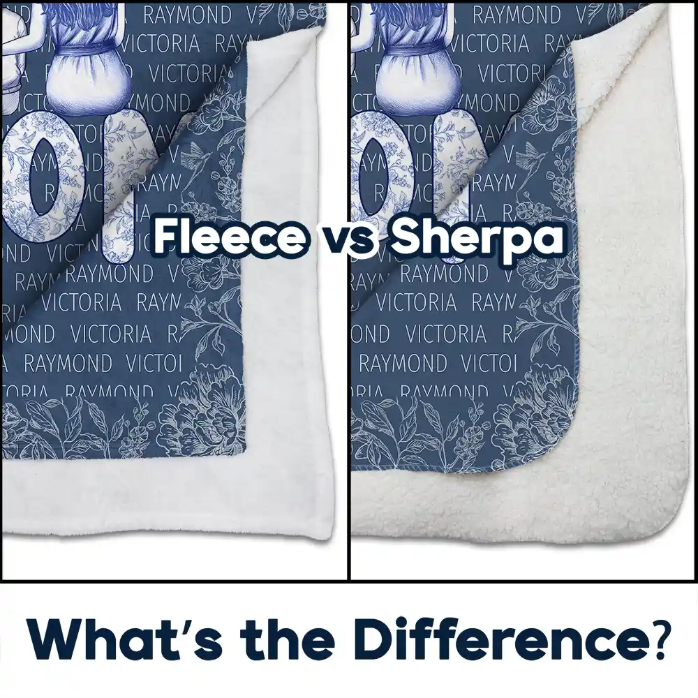 Grandma Nana Toile Back View Family - Personalized Fleece Blanket, Sherpa Blanket - Image 4