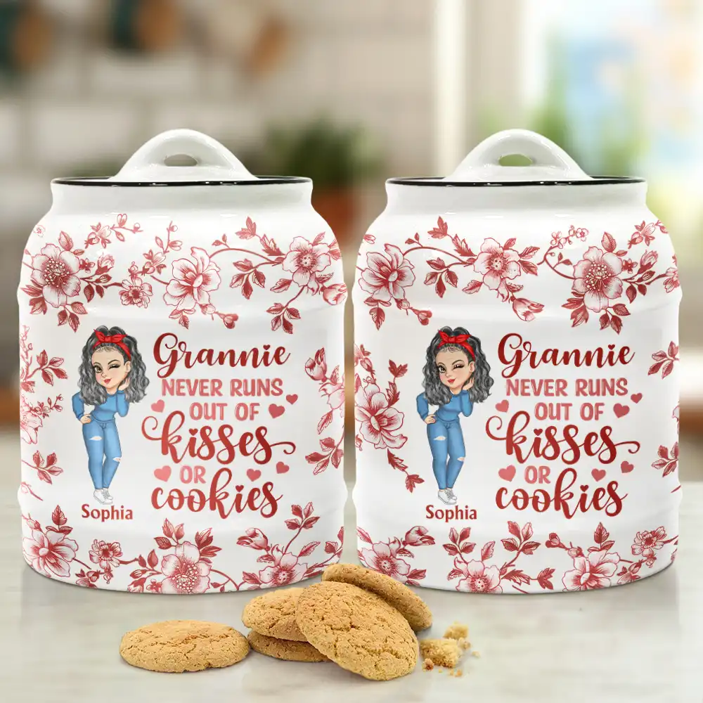 Grandma Never Runs Out Of Kisses Or Cookies - Personalized Cookie Jar - Image 2