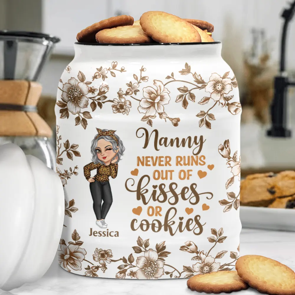 Grandma Never Runs Out Of Kisses Or Cookies - Personalized Cookie Jar - Image 3