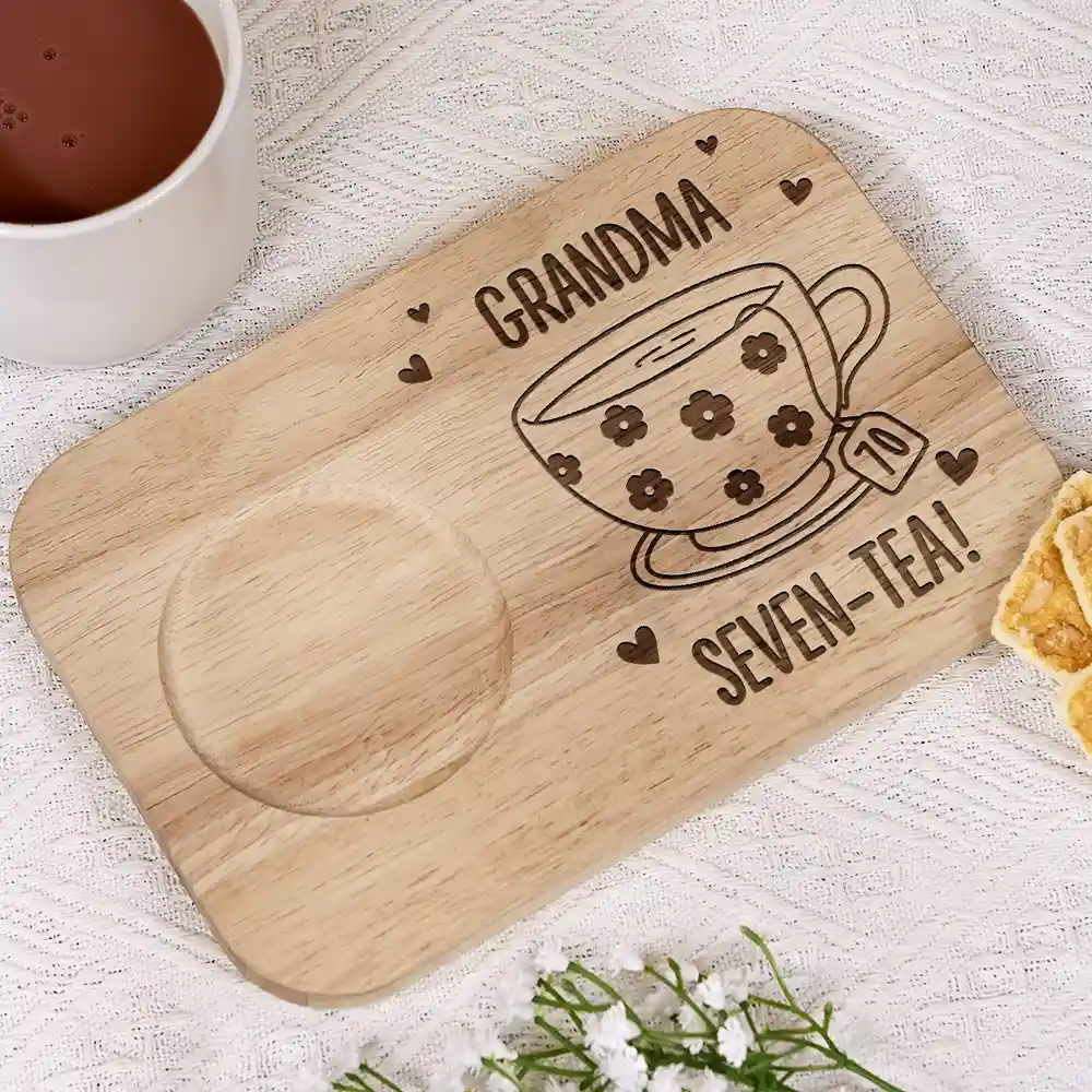 Grandma Seven-Tea - Personalized Serving Board With Cup Holder - Image 2