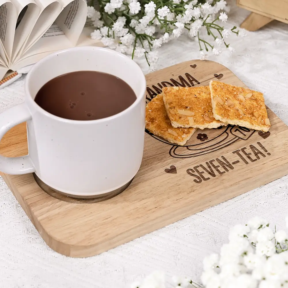 Grandma Seven-Tea - Personalized Serving Board With Cup Holder - Image 3