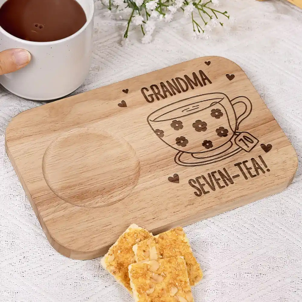 Grandma Seven-Tea - Personalized Serving Board With Cup Holder - Image 4