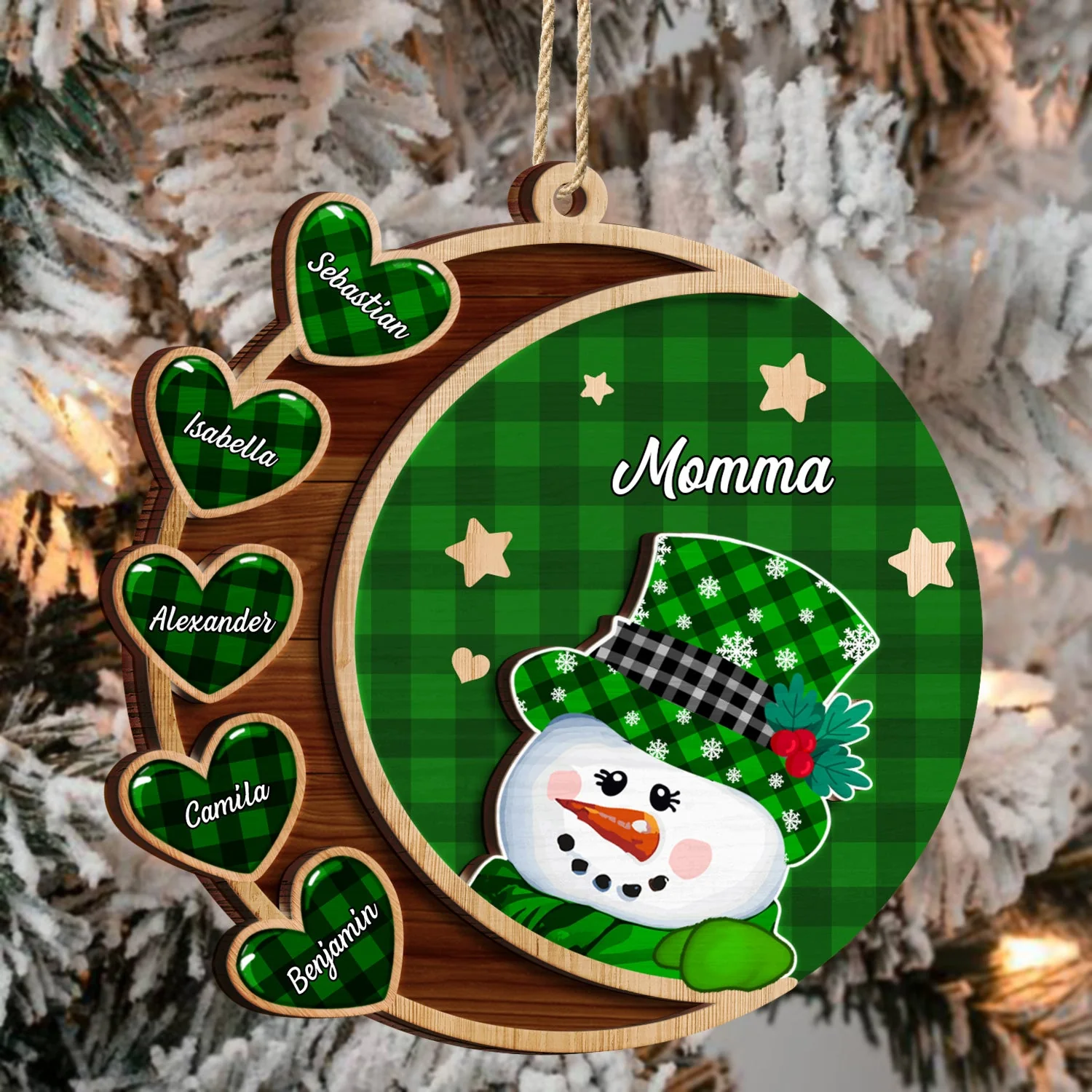 Grandma Snowman - Christmas, Loving Gift For Grandpa, Grandma, Grandparents - Personalized 2-Layered Wooden Ornament - Image 3