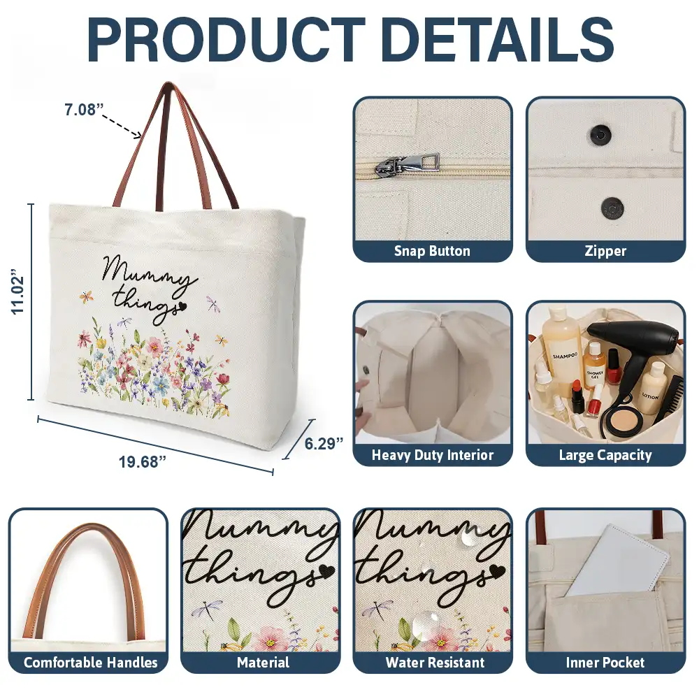 Grandma Things Grandma Getaway Bag Wild Flowers - Personalized Leather Handle Tote Bag - Image 4
