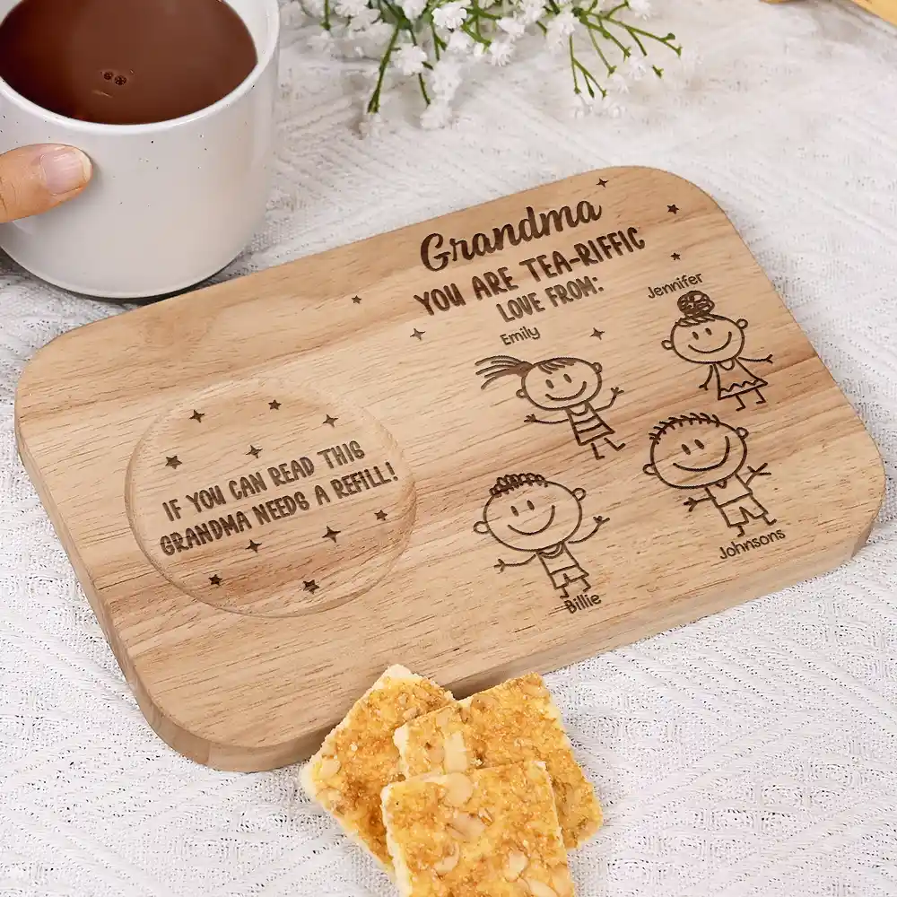 Grandma You Are Tea-Riffic - Personalized Serving Board With Cup Holder - Image 4