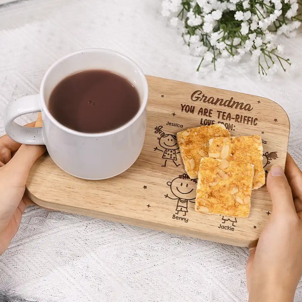 Grandma You Are Tea-Riffic - Personalized Serving Board With Cup Holder - Image 5