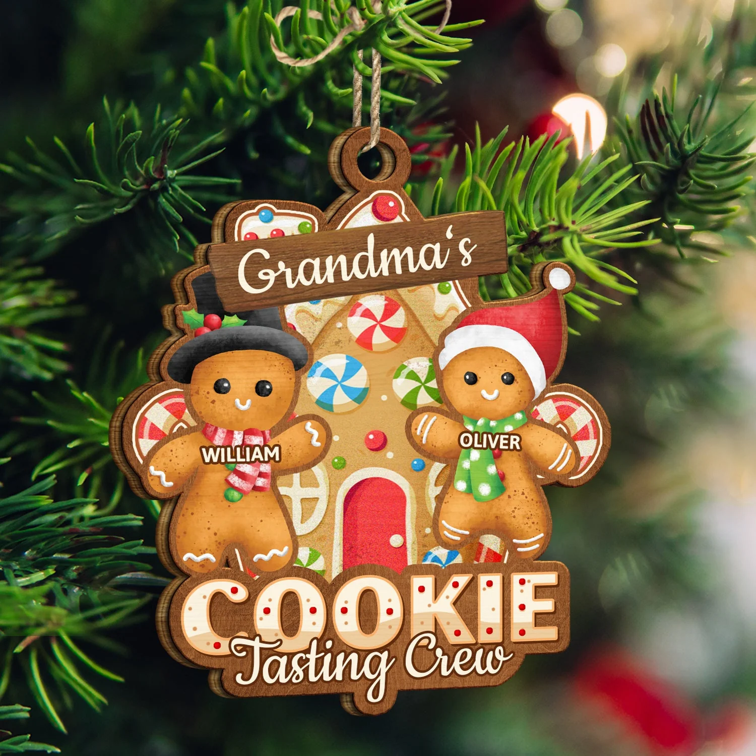 Grandma's Cookie Tasting Crew - Christmas, Loving Gift For Mom, Grandma, Grandparents, Family - Personalized Wooden Cutout Ornament - Image 3