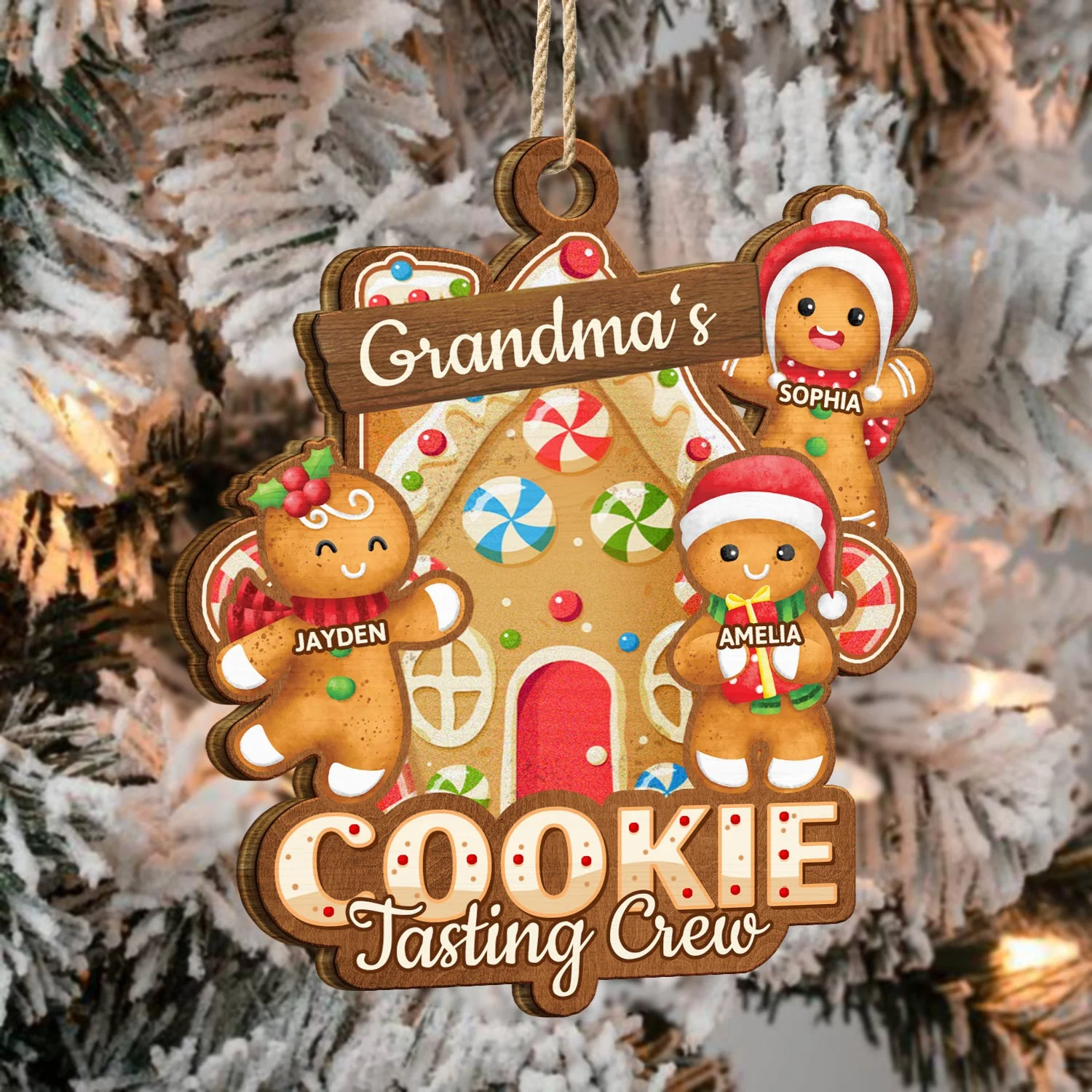 Grandma's Cookie Tasting Crew - Christmas, Loving Gift For Mom, Grandma, Grandparents, Family - Personalized Wooden Cutout Ornament - Image 4