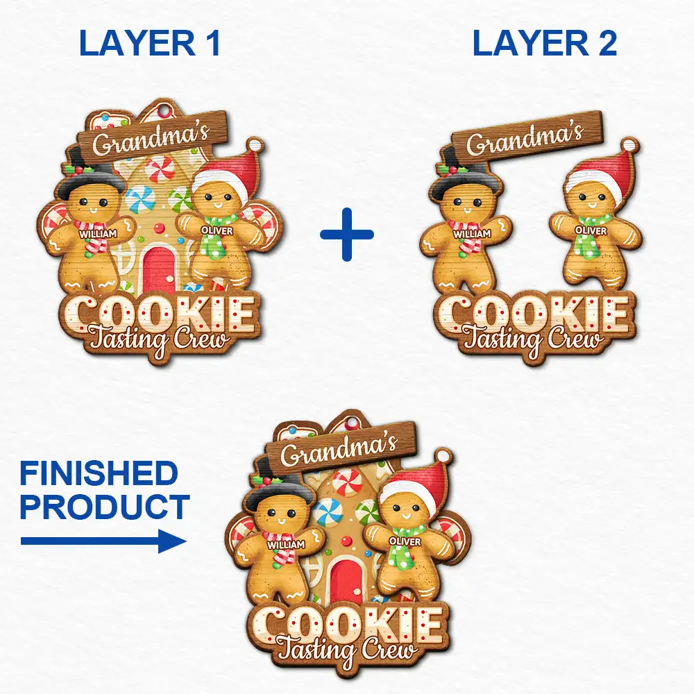 Grandma's Cookie Tasting Crew - Personalized 2-Layered Wooden Ornament - Image 6