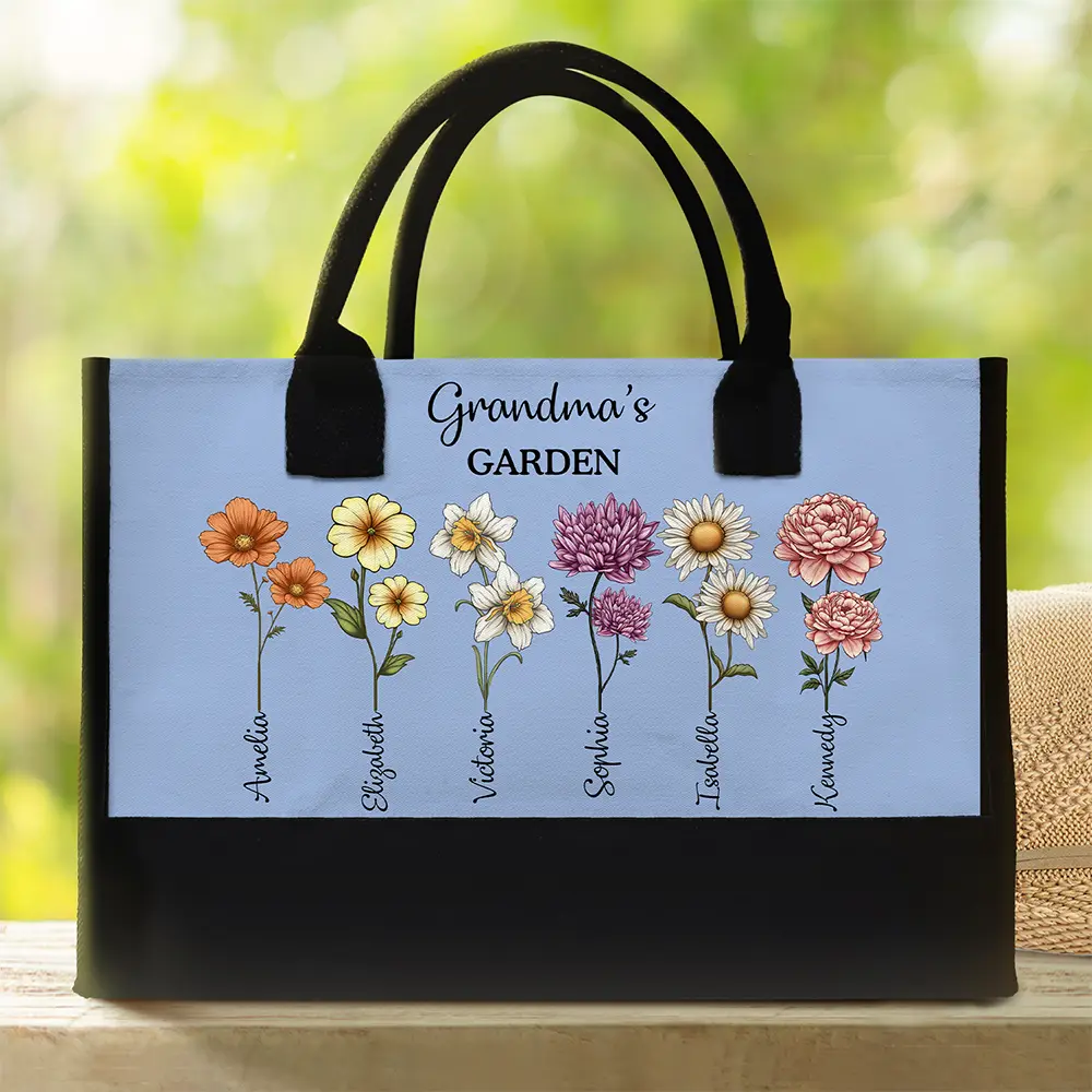 Grandma's Garden Birth Flower Bouquet - Personalized Canvas Tote Bag - Image 2
