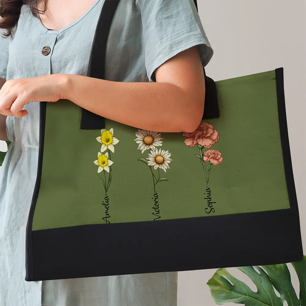 Grandma's Garden Birth Flower Bouquet - Personalized Canvas Tote Bag - Image 3