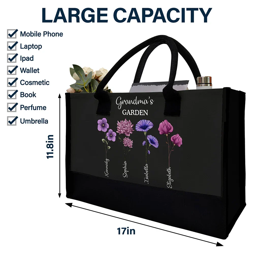 Grandma's Garden Birth Flower Bouquet - Personalized Canvas Tote Bag - Image 4