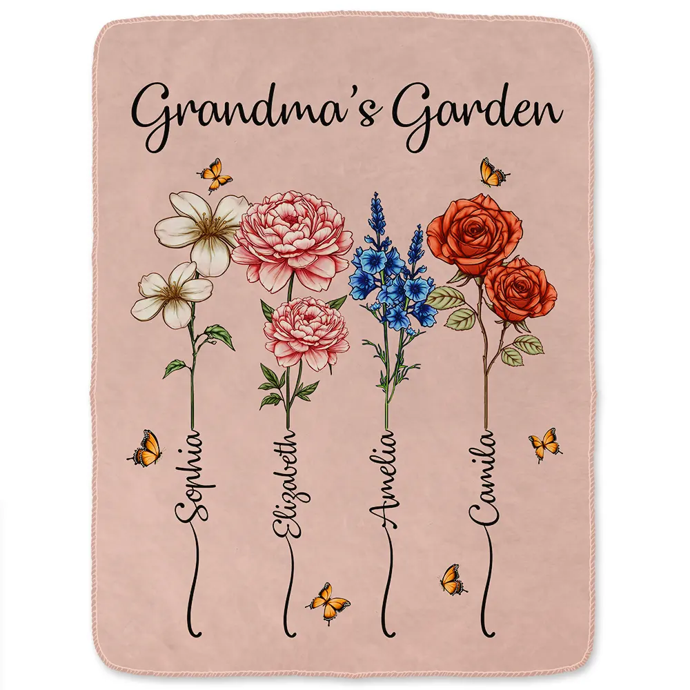 Grandma's Garden Birth Flower Bouquet - Personalized Fleece Blanket, Sherpa Blanket - Image 2