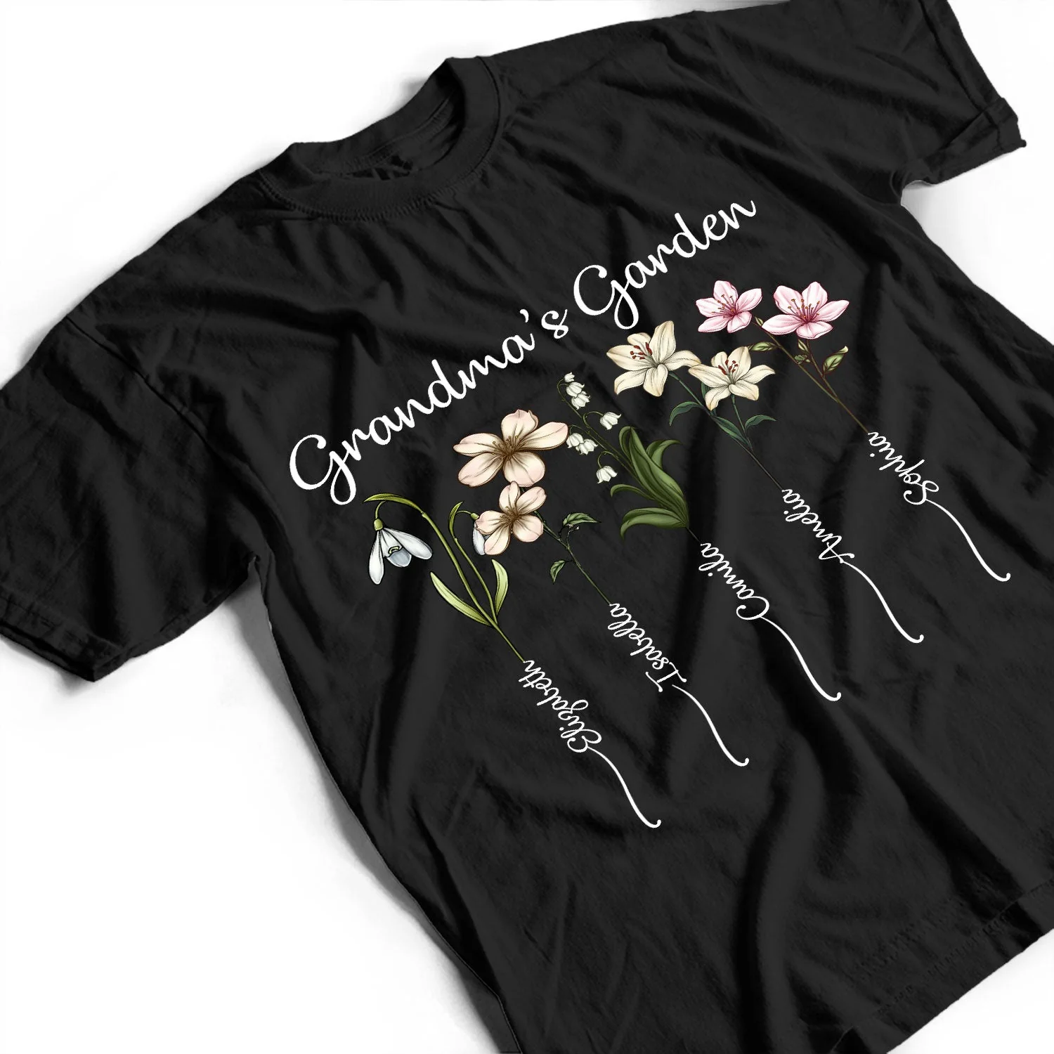 Grandma's Garden Birth Flower Bouquet - Personalized T Shirt - Image 3