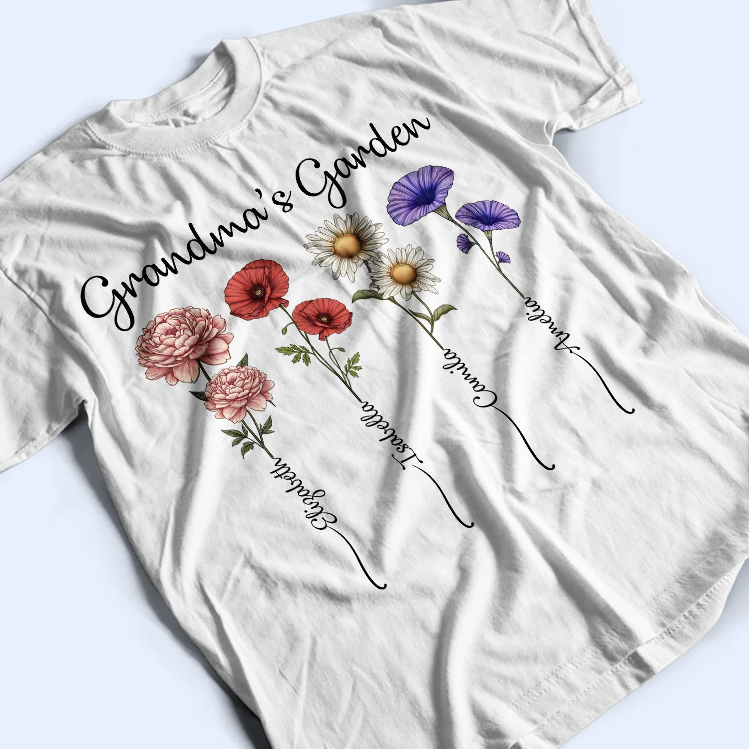 Grandma's Garden Birth Flower Bouquet - Personalized T Shirt - Image 4