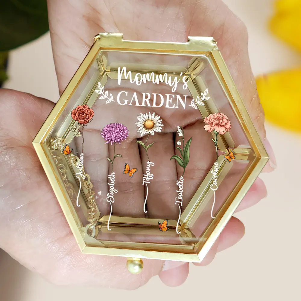 Grandma's Garden Birth Flower - Personalized Glass Jewelry Box - Image 5
