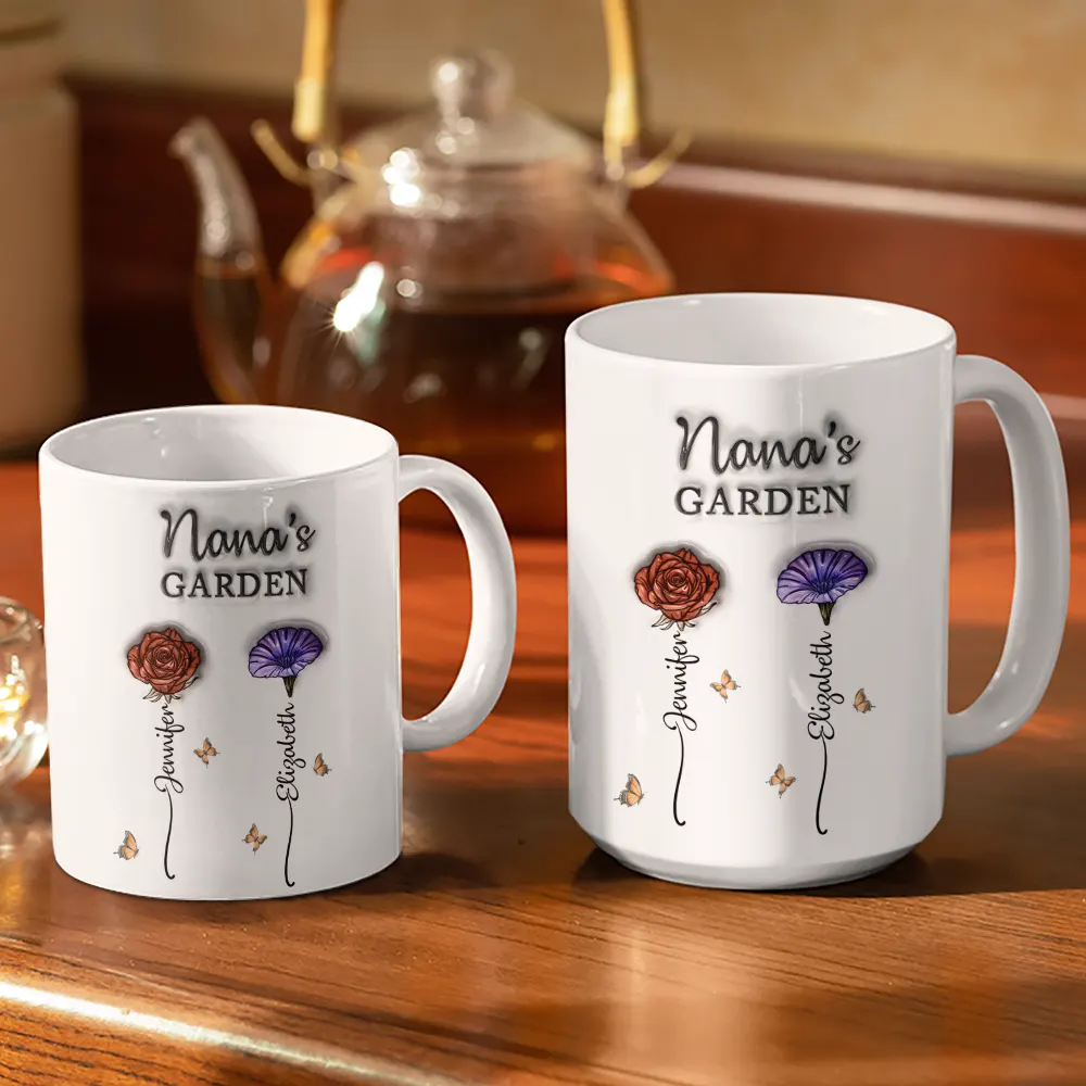 Grandma's Garden Birth Flowers - 3D Inflated Effect Printed Mug, Personalized White Edge-to-Edge Mug - Image 3