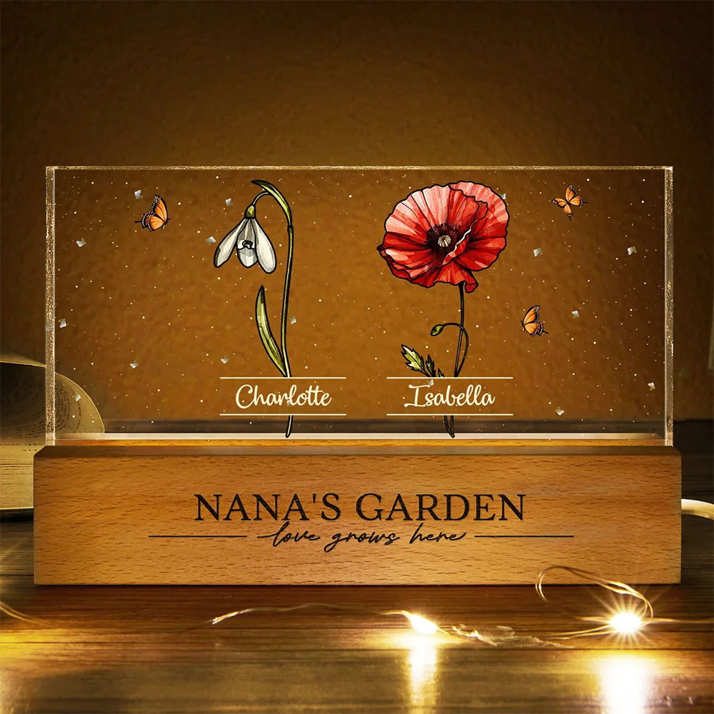 Grandma's Garden Birth Flowers - Personalized Rectangle LED Light - Image 3