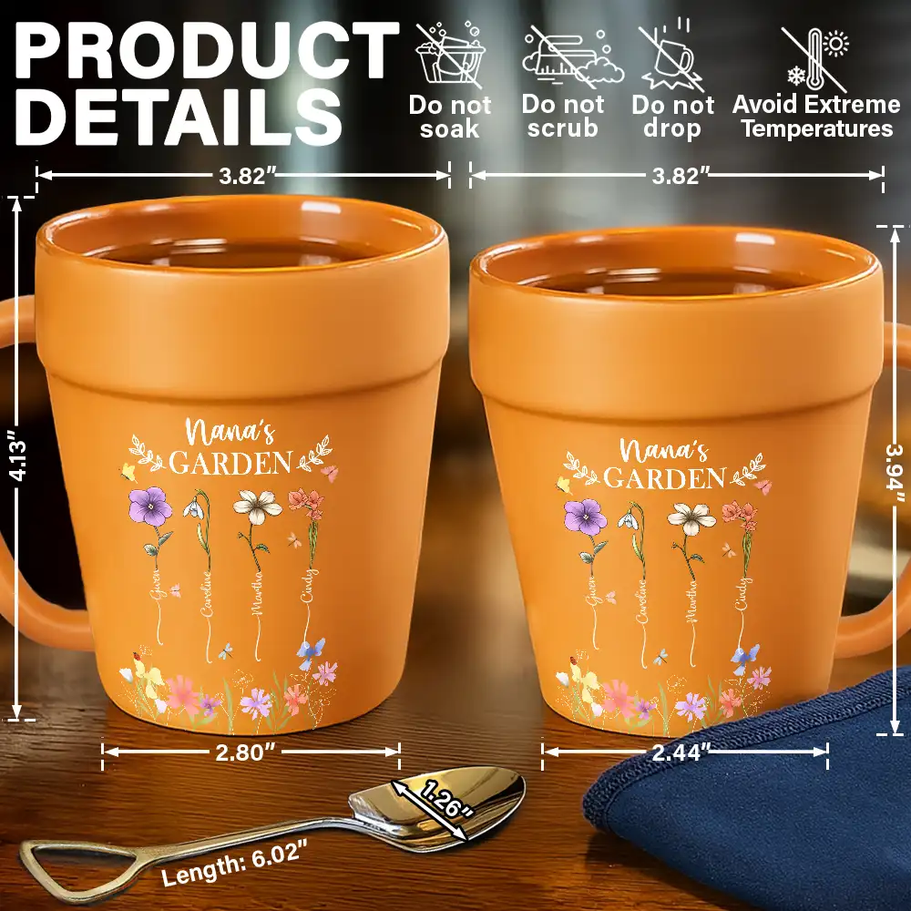 Grandma's Garden Birth Month Flower - Personalized Plant Pot Ceramic Mug - Image 6