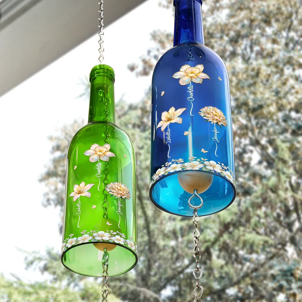 Grandma's Garden Birth Month Flower - Personalized Wine Bottle Wind Chime - Image 2