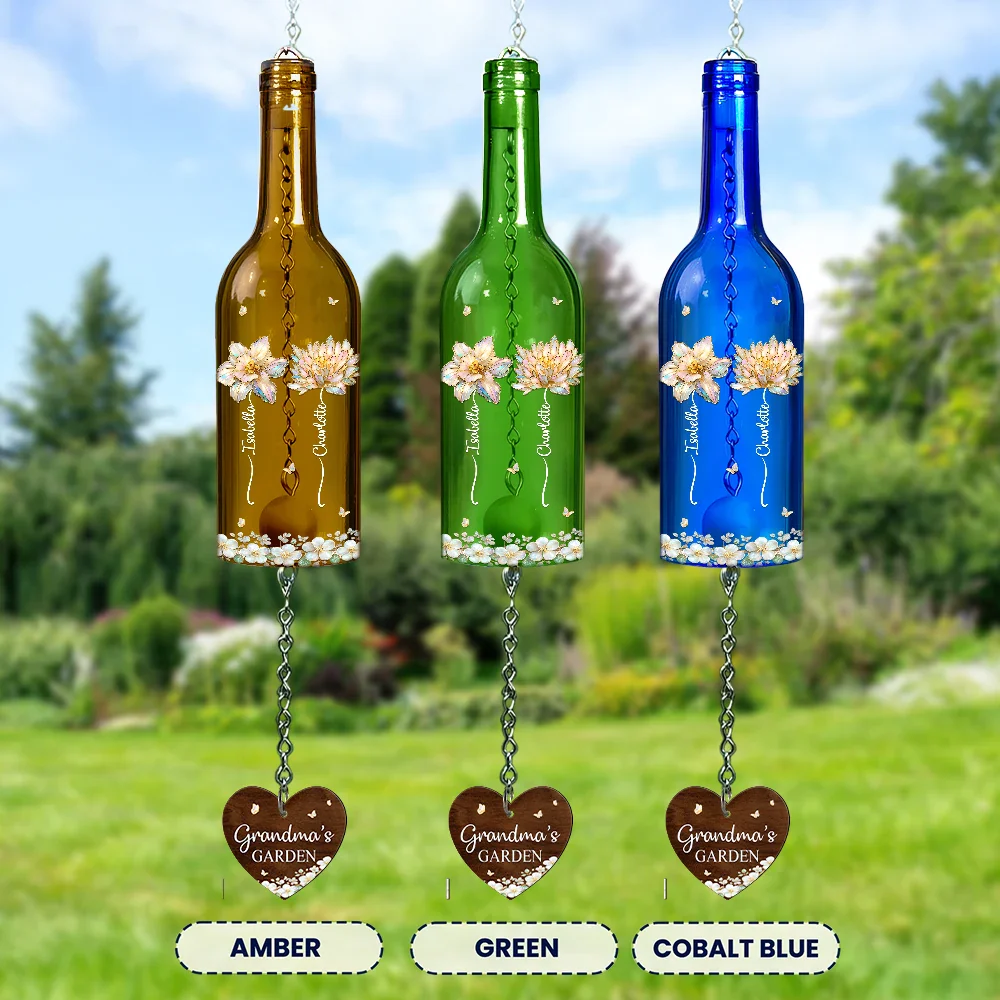 Grandma's Garden Birth Month Flower - Personalized Wine Bottle Wind Chime - Image 3