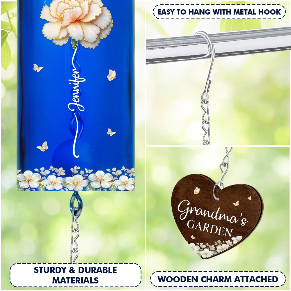 Grandma's Garden Birth Month Flower - Personalized Wine Bottle Wind Chime - Image 4