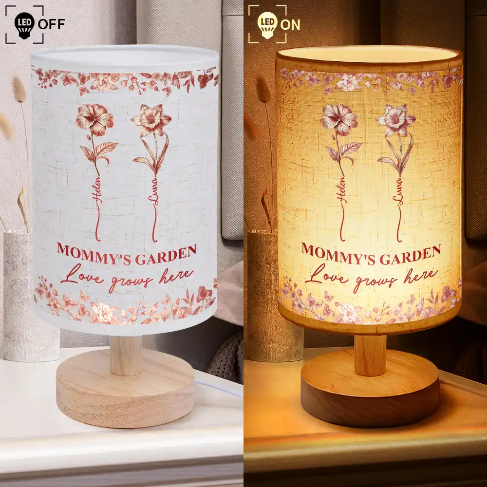 Grandma's Garden Birth Month Flower Toile De Jouy - Personalized Fabric Lamp - Image 4